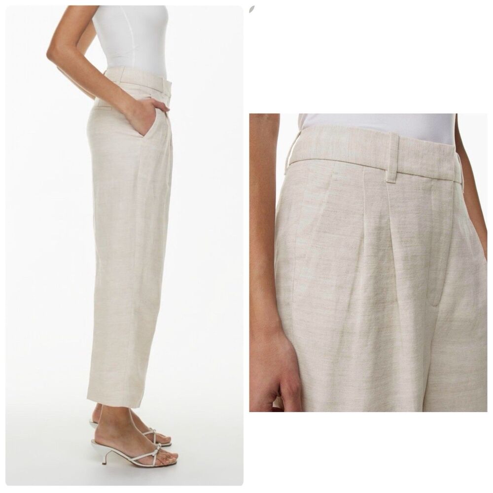Aritzia The Effortless Pants Linen Cropped Sz 4 Natural Ecru - Picture 2 of 14